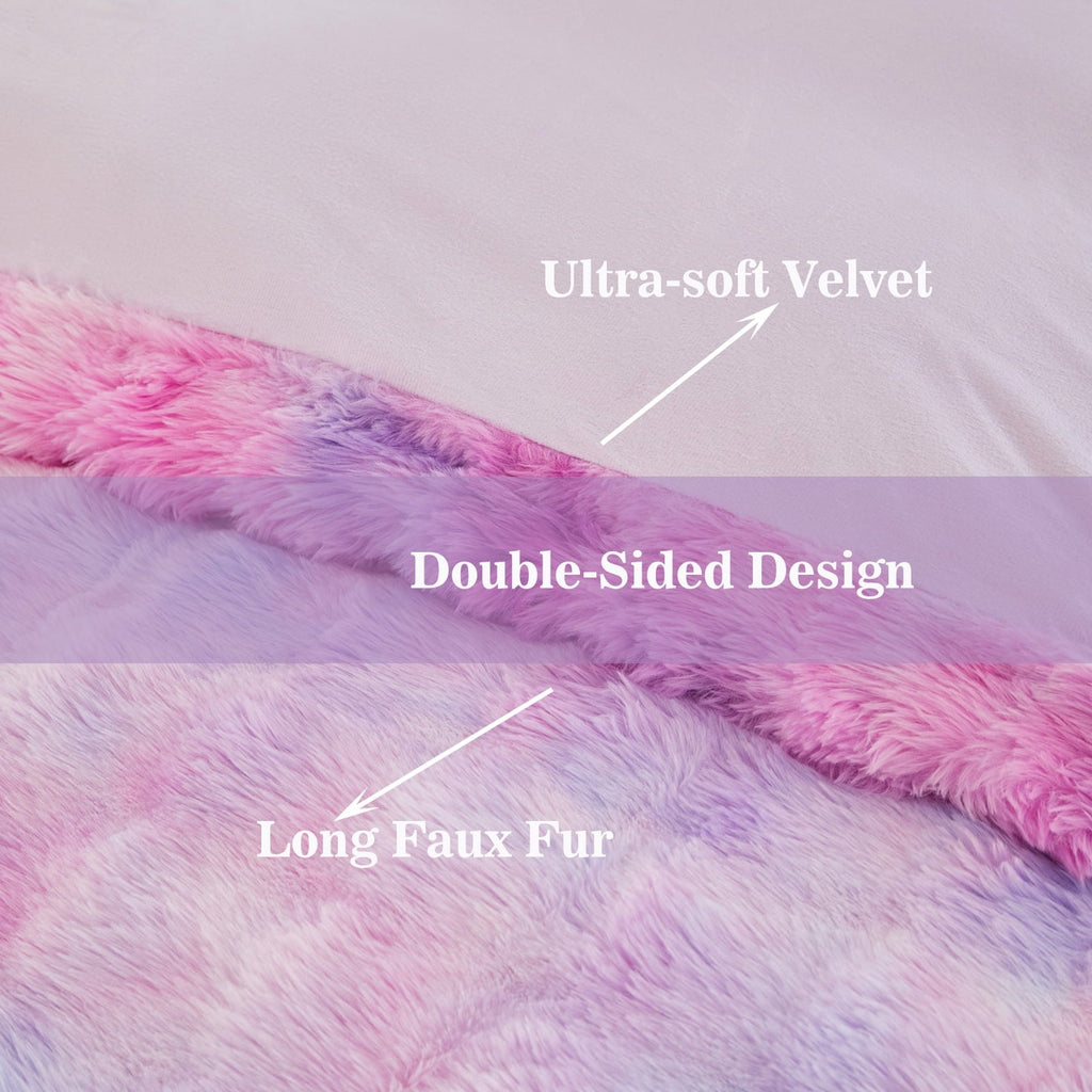 All-Season Faux Rabbit Fur Comforter Set Twin 3Pcs Girls Blue Purple Bedding Set Tie-Dyeing Soft Bed Comforter Set Warm Fuzzy Ki... - Luxurious Quilted Duvet Cover Set Detail