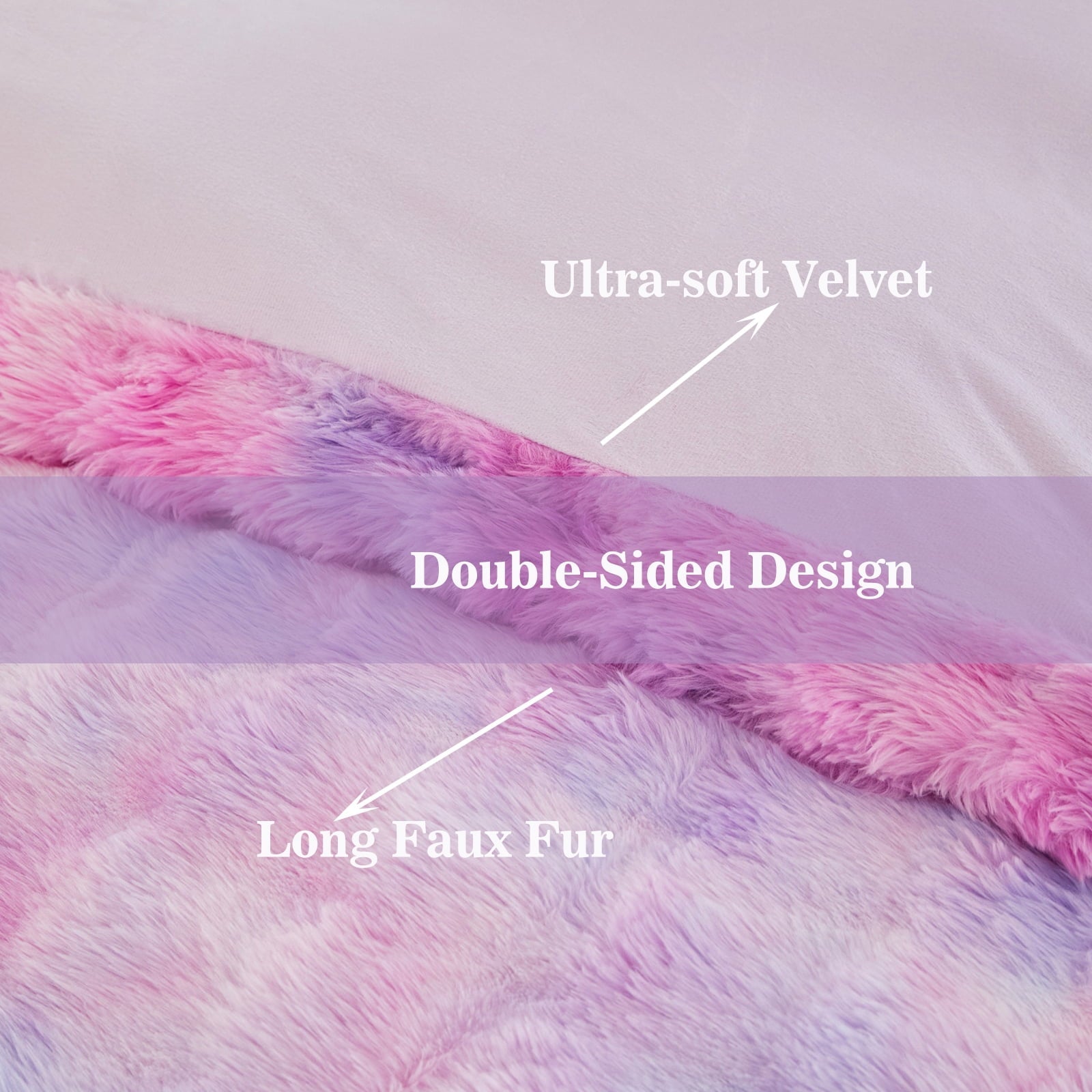 All-Season Faux Rabbit Fur Comforter Set Twin 3Pcs Girls Blue Purple Bedding Set Tie-Dyeing Soft Bed Comforter Set Warm Fuzzy Ki... - Luxurious Quilted Duvet Cover Set Detail