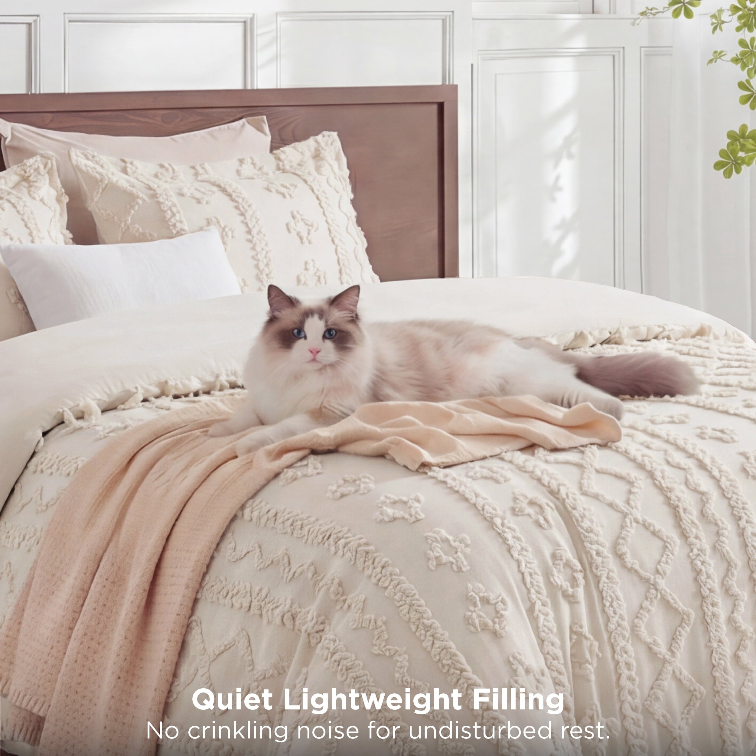 All-Season Tufted Boho Comforter Set Queen, Beige, 3 Pieces Farmhouse Shabby Chic Embroidery Bedding Set, Soft Jacquard Comforte... - Cloud-Like Soft Lightweight Bed Comforter Detail