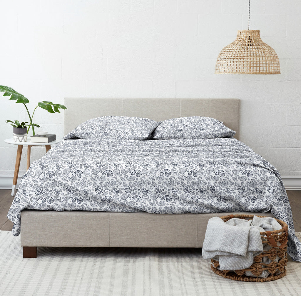 Ultra-Soft 4 Piece Pattern Microfiber Bed Sheets Set, Navy Coarse Paisley, Full - Premium Ultra-Soft Pillowcase Pair for Sleeping Detail