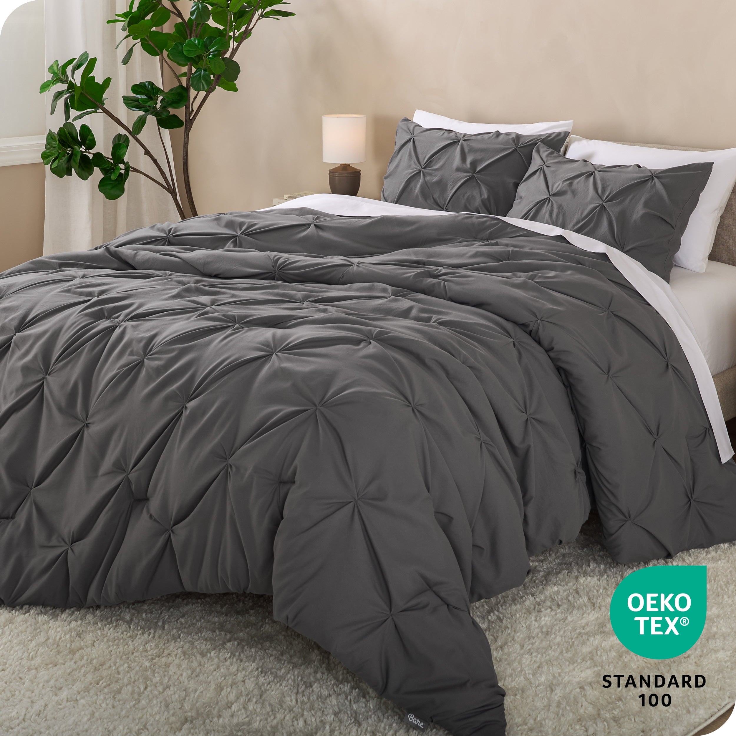 Fluffy Down Alternative Pintuck Down Alternative Comforter Set - 3-Pieces - All Seasons - King, Grey - Hypoallergenic Ultra-Fluffy Quilt for Winter Detail