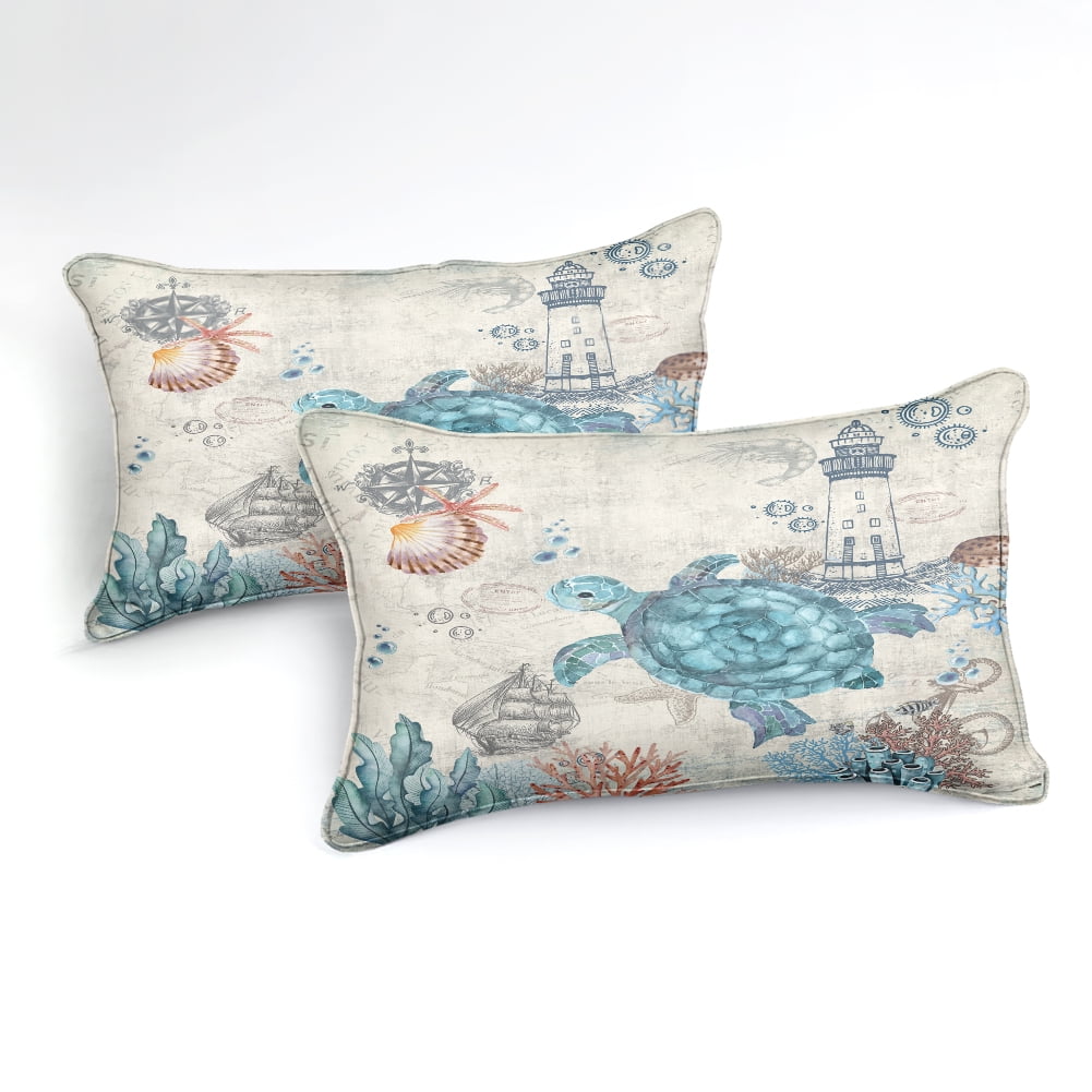 Luxurious Quilted Sea Turtle Comforter Set Queen Ocean Beach Bedding Set Soft and Lightweight Retro Style Design Coastal Bedding Set - Hypoallergenic Ultra-Fluffy Quilt for Winter Detail