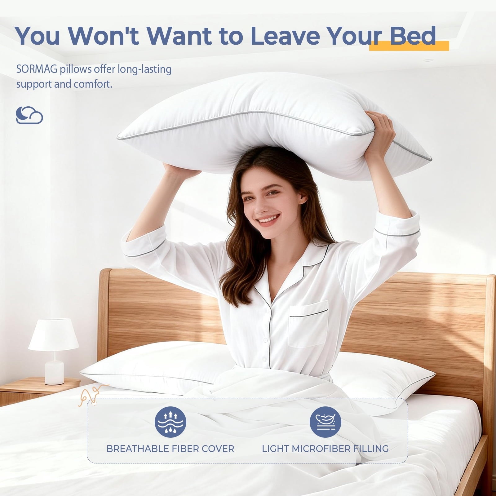 Orthopedic Support Pillows Queen Size Set of 2, Bed Pillows for Side and Back Sleepers, Soft Down Alternative Pillows, Hotel Quality and... - Ergonomic Memory Foam Pillow for Neck Pain Support Detail