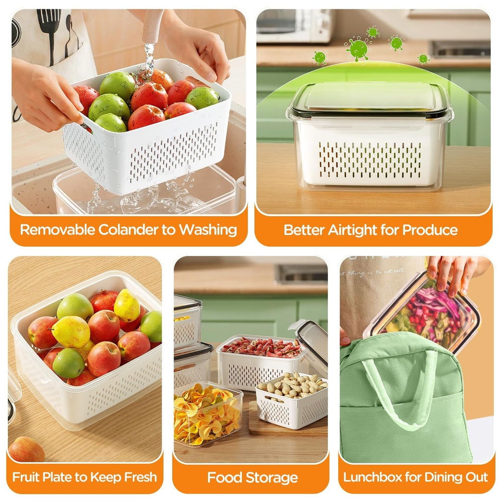 Deliciously Squishy 5 Pack Fruit Storage Containers for Fridge with Removable Colanders and Lids, 5 in 1 Leakproof Fridge Organizer Bins ... - Playful Star & Heart Shaped Geometric NeeDoh Detail