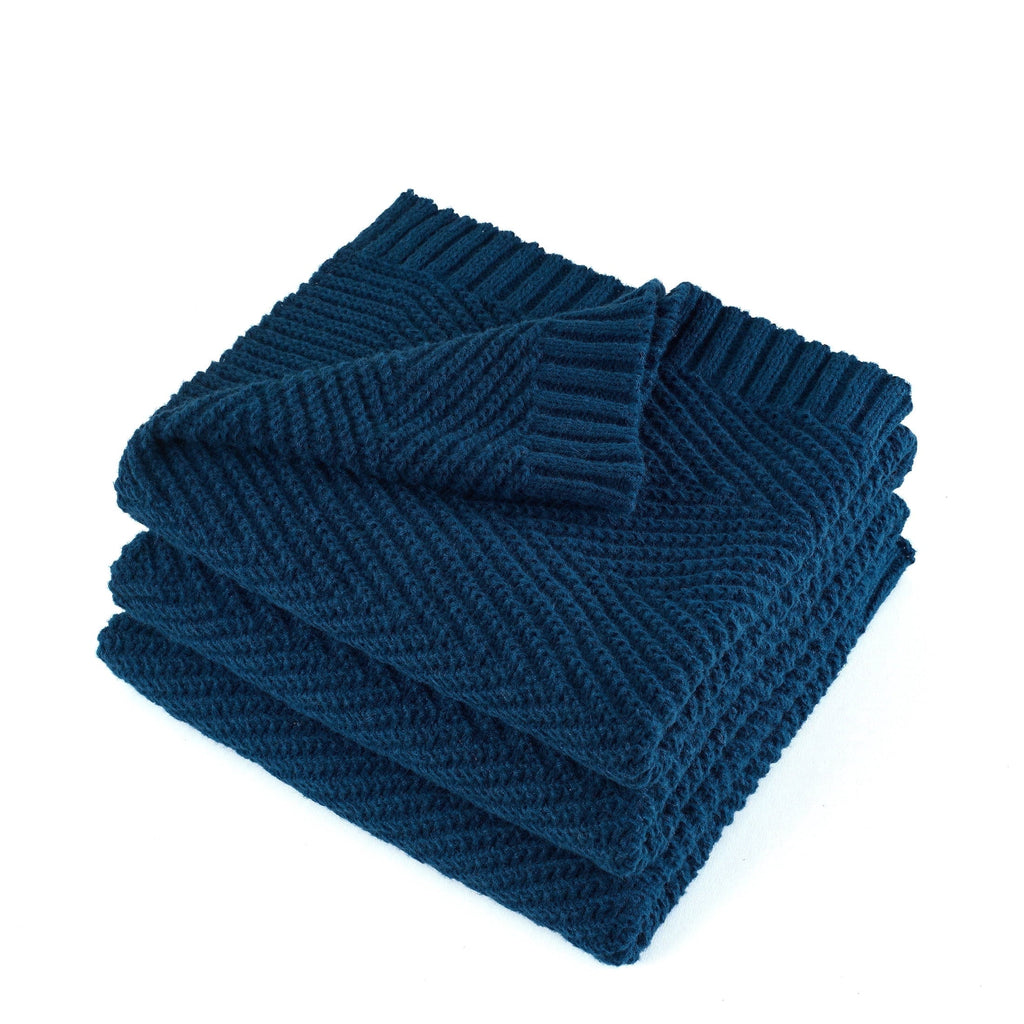 Cozy Fleece Soft Knitted Throw Blanket 50" x 60" Navy Blue, Boho Chevron Farmhouse Throw for Bed Couch - Super Soft Reversible Sherpa Flannel Blanket Detail
