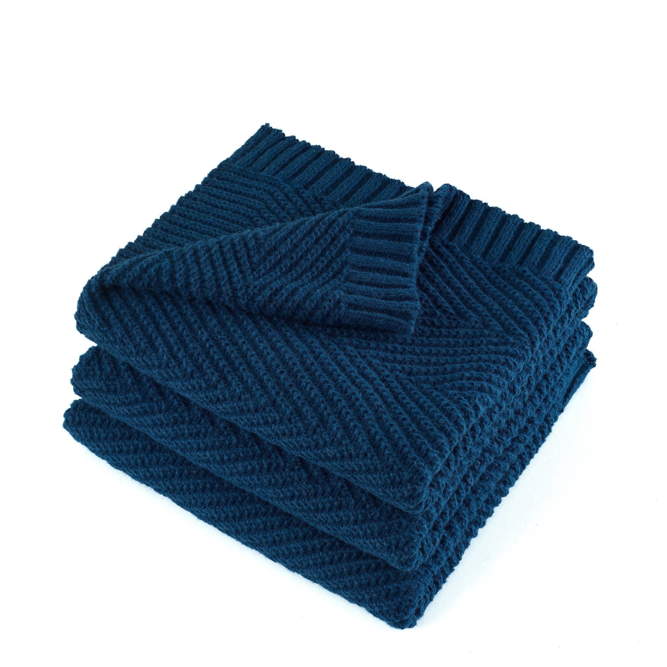 Cozy Fleece Soft Knitted Throw Blanket 50" x 60" Navy Blue, Boho Chevron Farmhouse Throw for Bed Couch - Super Soft Reversible Sherpa Flannel Blanket Detail
