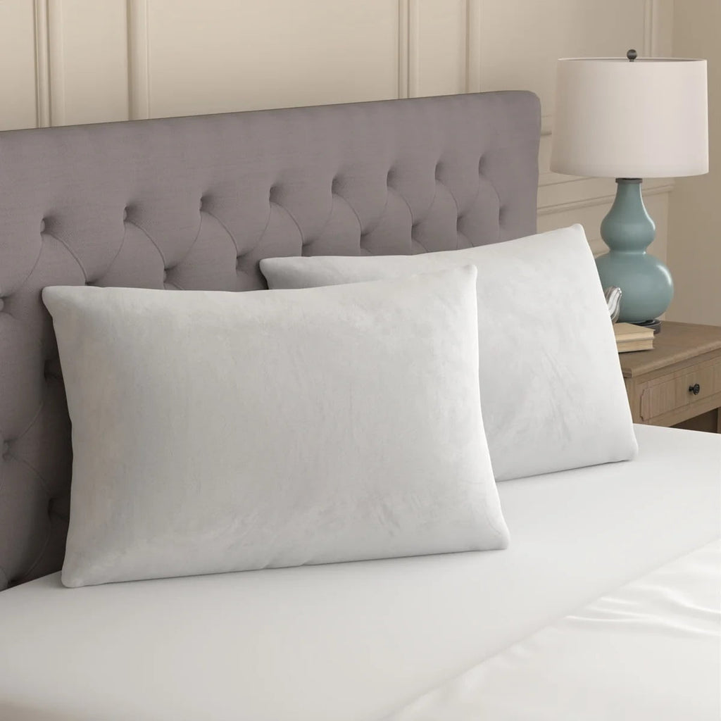 Ergonomic Memory Foam Huggable Support Bed Pillow, Standard- Soft Velvety Cover, Squishable Comfort (2 Count) - Decorative Throw Pillow Cushion for Sofa & Bed Detail