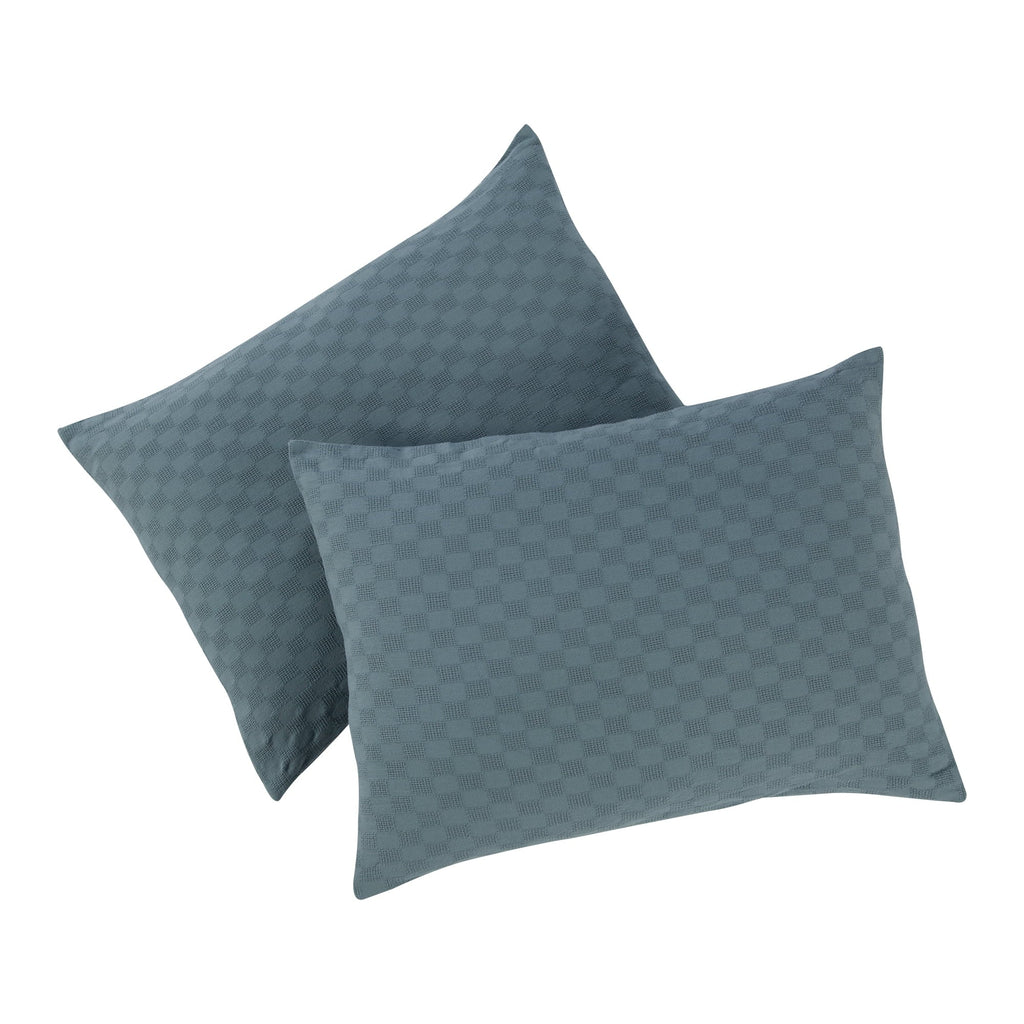 All-Season Full/Queen Comforter Set, All-Season, 3-Piece, Nimbus Blue Block Weave - Luxurious Quilted Duvet Cover Set Detail
