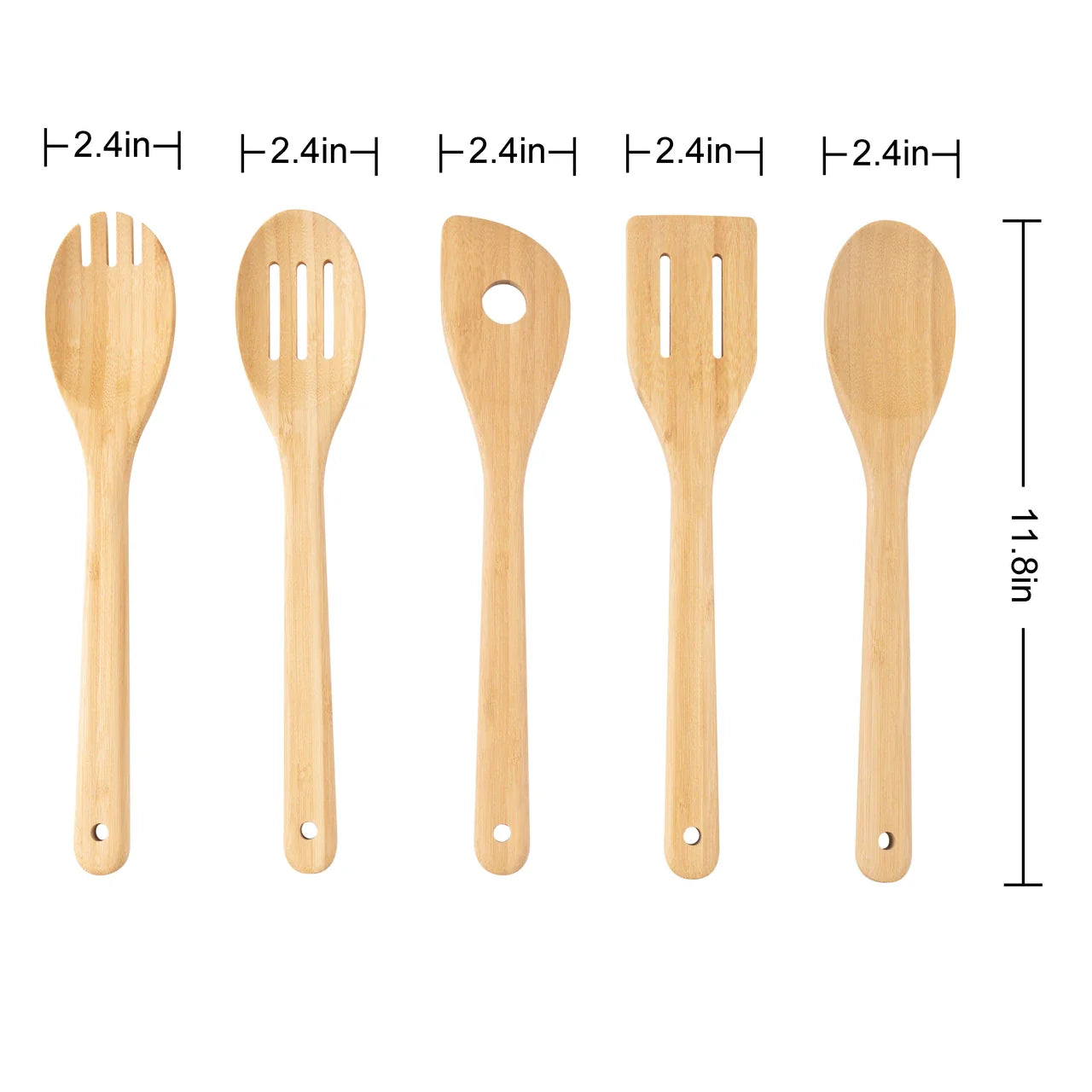 Seamless One-Piece 5pk Bamboo Spoons for Cooking, Kitchen Essential Tools Set - Ergonomic Kitchen Tongs and Cooking Spoon Utensil Detail