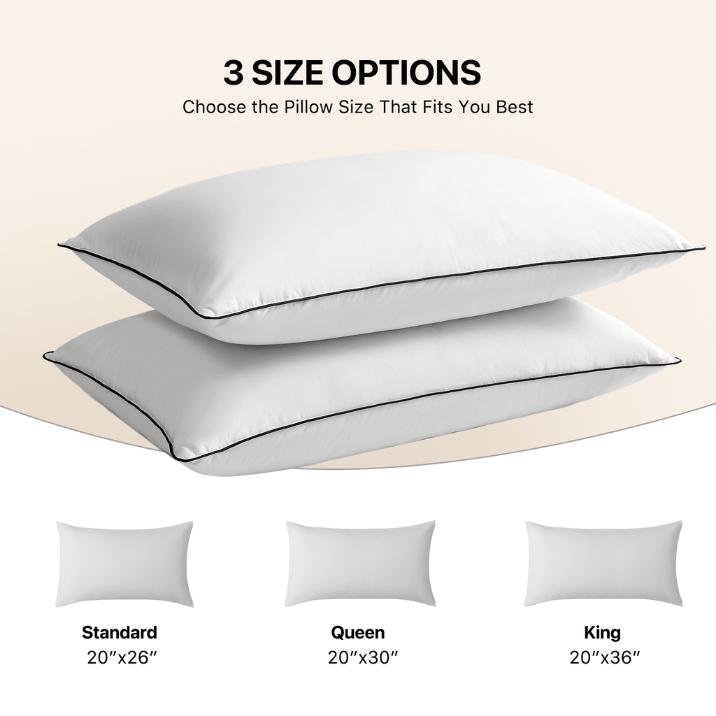 Hotel Collection Feather Down Pillows Set of 2, Medium Firm Hotel Bed Pillow 2 Pack, Queen Size, 20 x 30 in. - Decorative Throw Pillow Cushion for Sofa & Bed Detail
