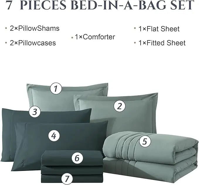 Fluffy Down Alternative 7-piece Bed in a Bag Comforter Set with Sheets,Sage Green,Full - Luxurious Quilted Duvet Cover Set Detail