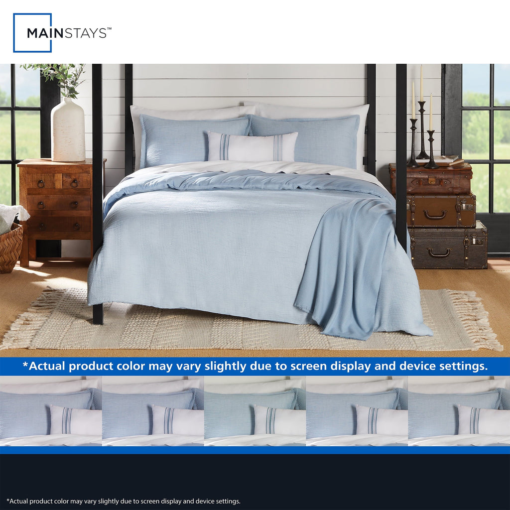 Luxurious Quilted Full/Queen Comforter Set, All-Season, 5-Piece, Blue Matelasse Tonal Stripe - Cloud-Like Soft Lightweight Bed Comforter Detail