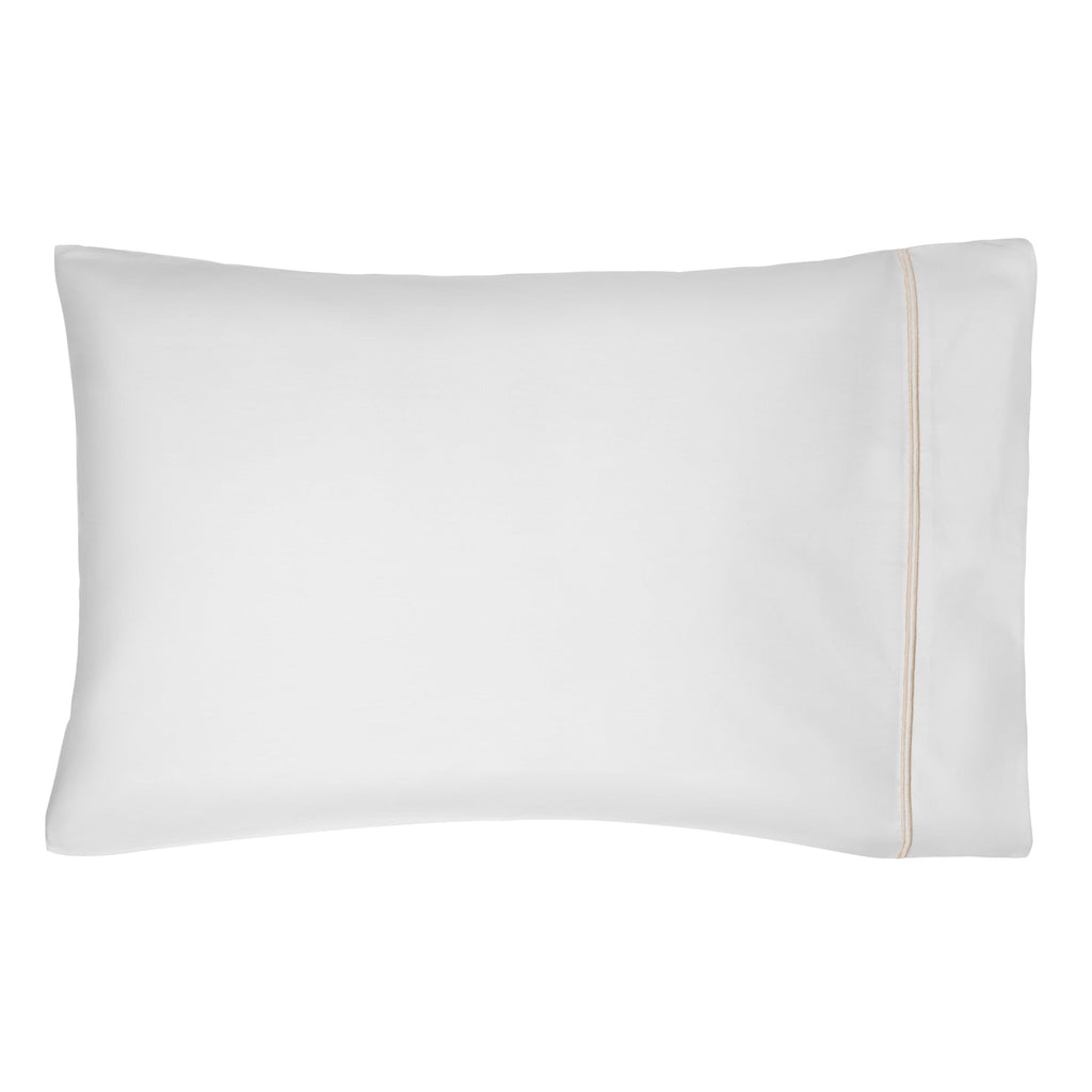 Wrinkle-Resistant 4-Piece 300 Thread Count White Pima Cotton Bed Sheet Set with Tan Hem, Full , Adult/Teen - Cooling Hotel Quality Bedding Sheets and Pillowcases Detail