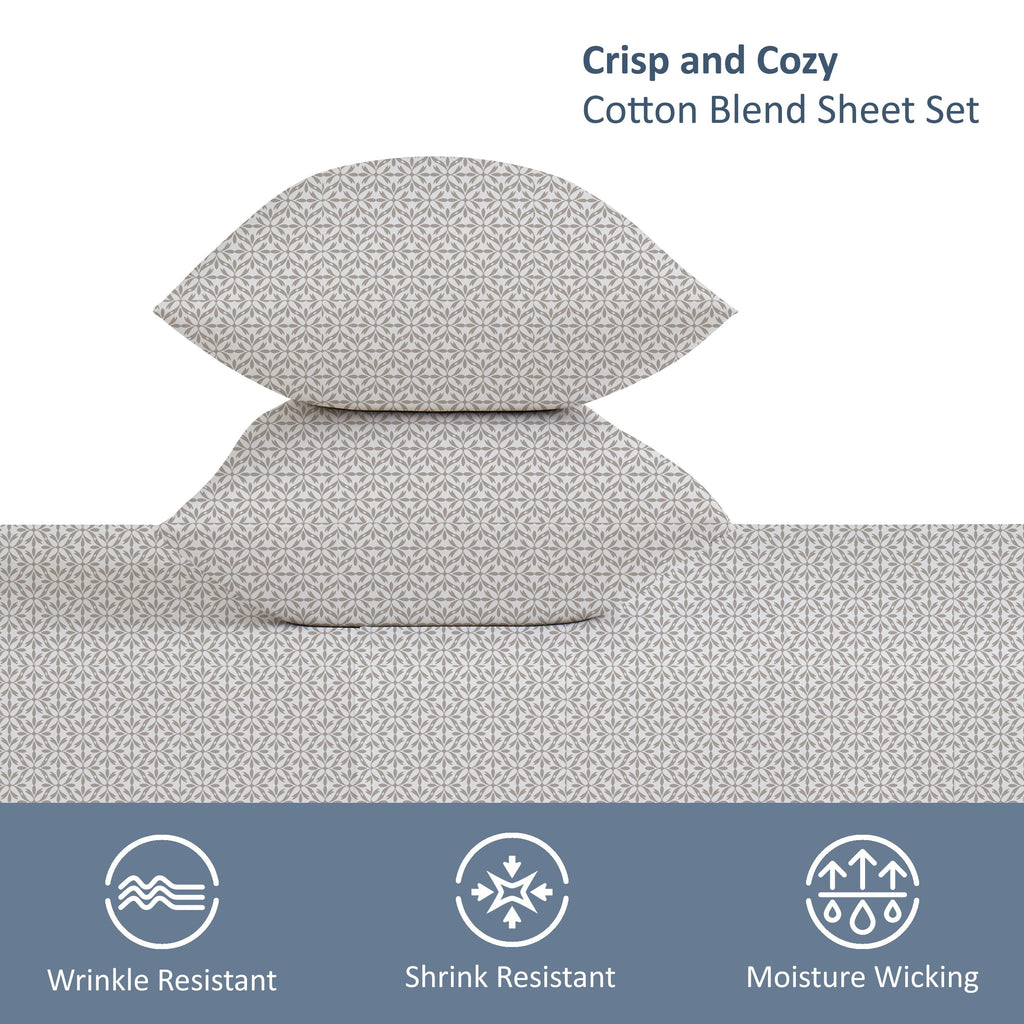 Cooling Sateen 3-Piece 300 Thread Count Grey Flake Cotton Blend Bed Sheet Set, Twin XL - Luxury Bed Sheet Set with Deep Pockets Detail