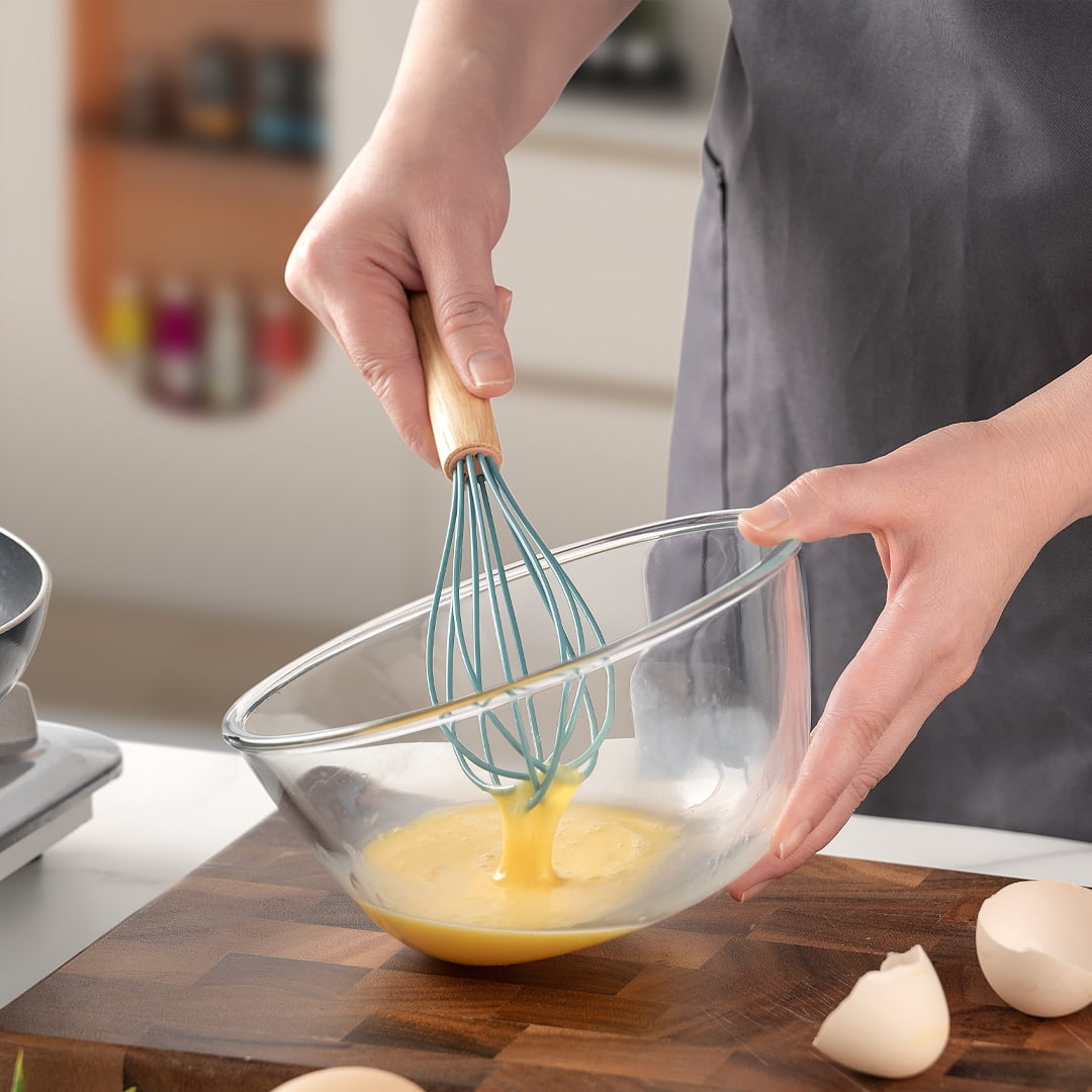 Heat-Resistant Small Silicone Cooking Utensils with Holder Set (12Pack), Aqua Kitchen Tools with Wooden Handle for Nonstick... - Premium Stainless Steel Cooking Utensil for Non-Stick Pots Detail