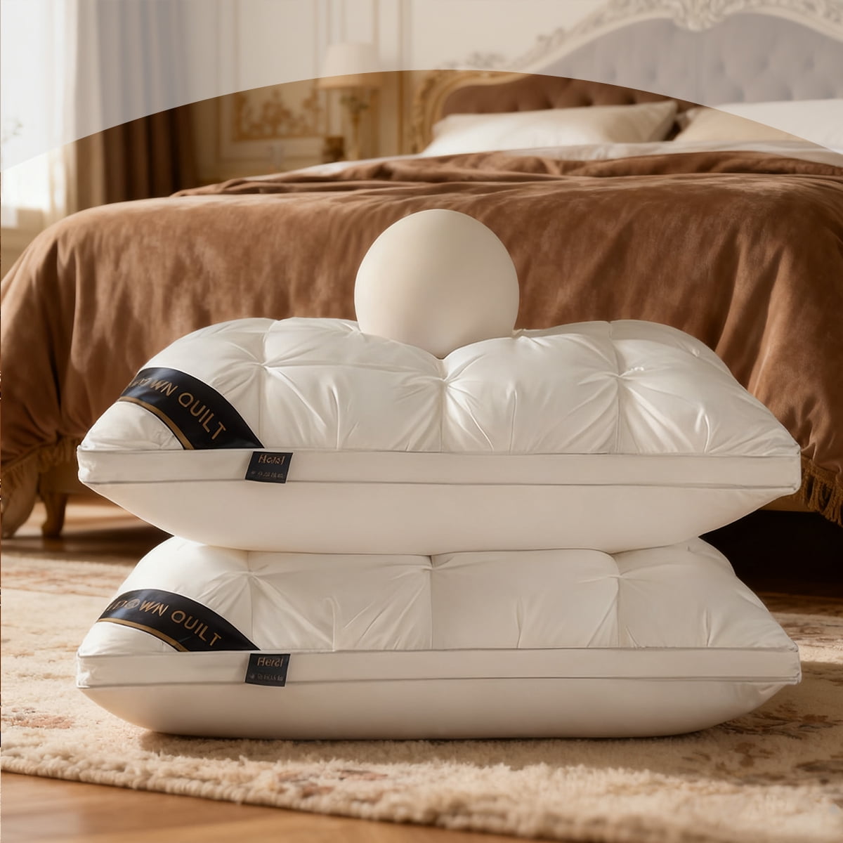 Fluffy Shredded 2-Pack 3-Line Grid Bed Pillow (20.1" x 13.97") - Soft, Breathable and Hypoallergenic - Decorative Throw Pillow Cushion for Sofa & Bed Detail
