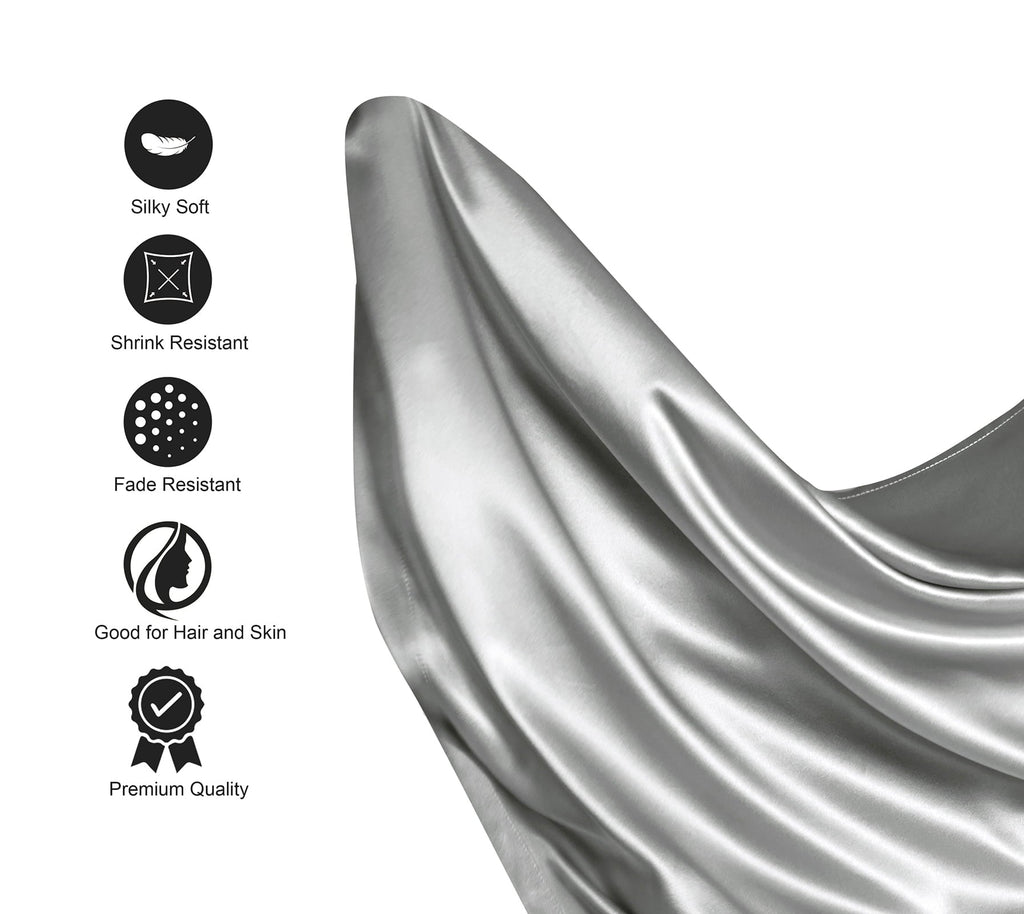 Premium Egyptian Cotton Luxury Satin Sheets Set Full Size Light Gray, 4-Piece Bedding Sets with Deep Pockets - Soft and Smooth Satin Bed Shee... - Cooling Hotel Quality Bedding Sheets and Pillowcases Detail