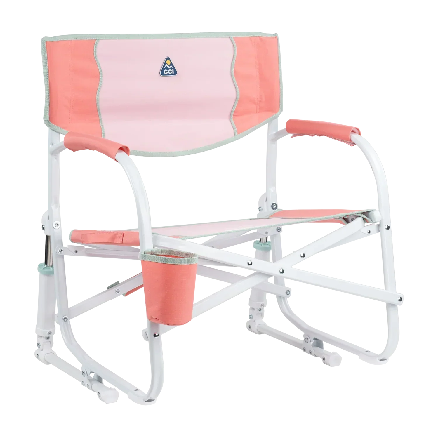 Luxury Camp Grab & Go Rocker - Choice 551 - Heavy-Duty Kickback Rocker with Beverage Holder - Coral