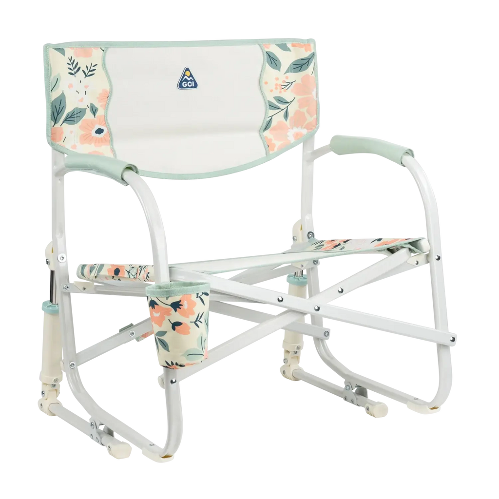 Luxury Camp Grab & Go Rocker - Choice 551 - Heavy-Duty Kickback Rocker with Beverage Holder - Floral Bouquet