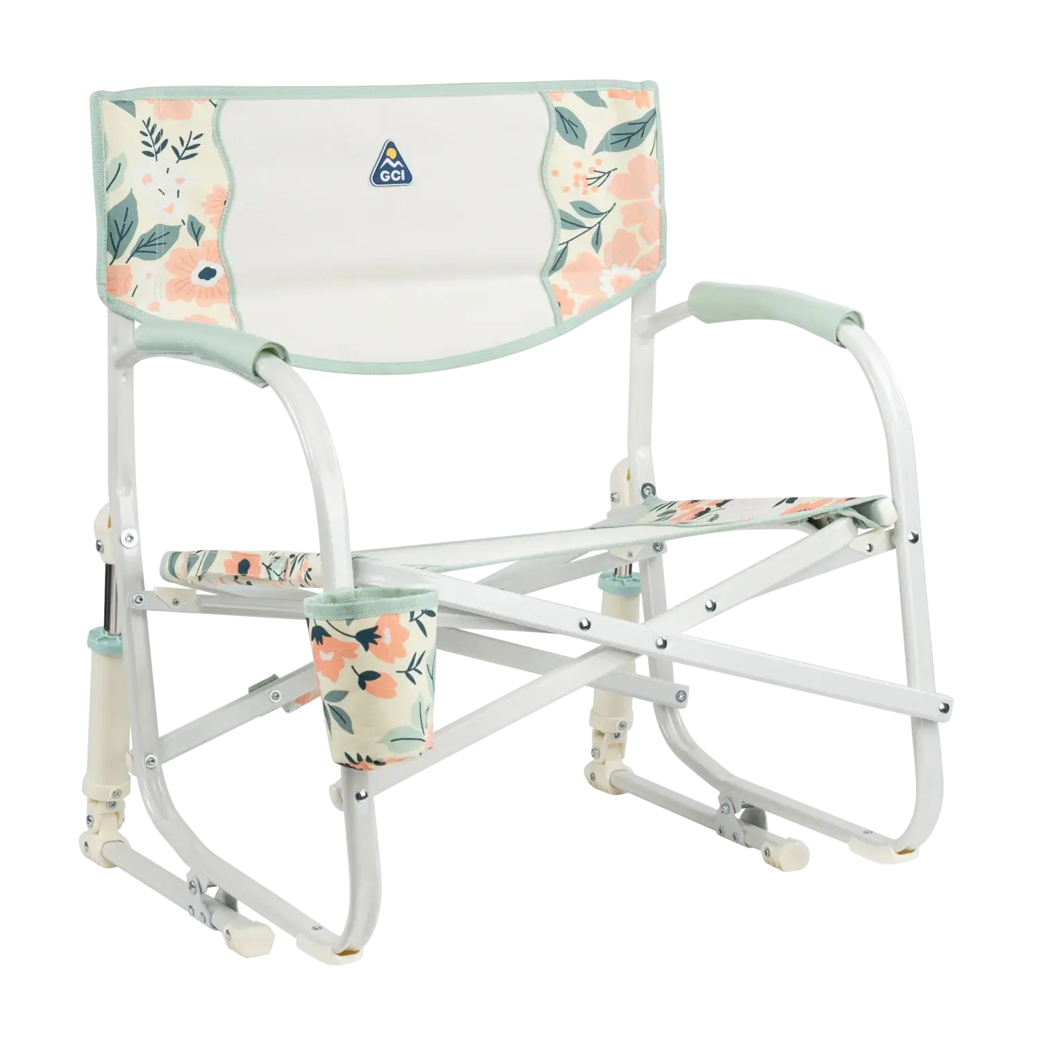 Luxury Camp Grab & Go Rocker - Choice 551 - Heavy-Duty Kickback Rocker with Beverage Holder - Floral Bouquet