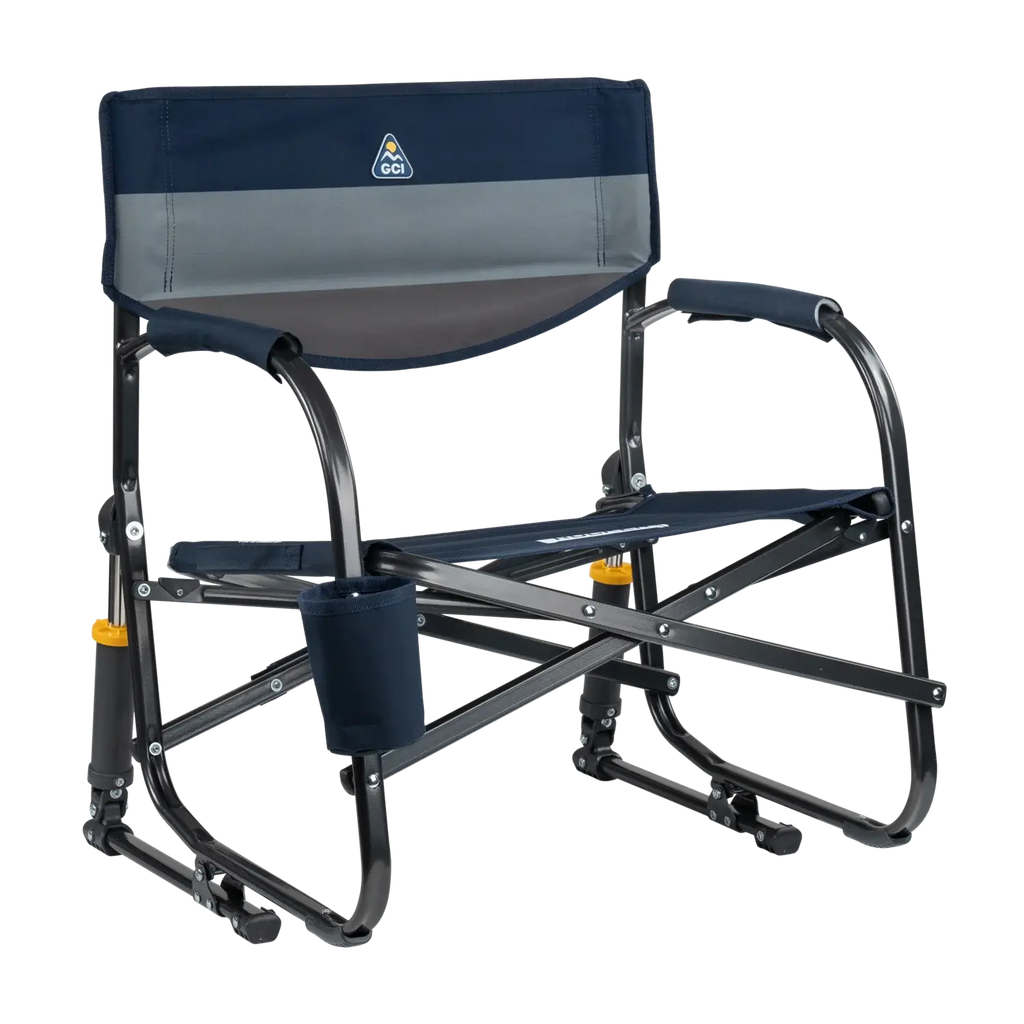 Luxury Camp Grab & Go Rocker - Choice 551 - Heavy-Duty Kickback Rocker with Beverage Holder - Indigo Color Block