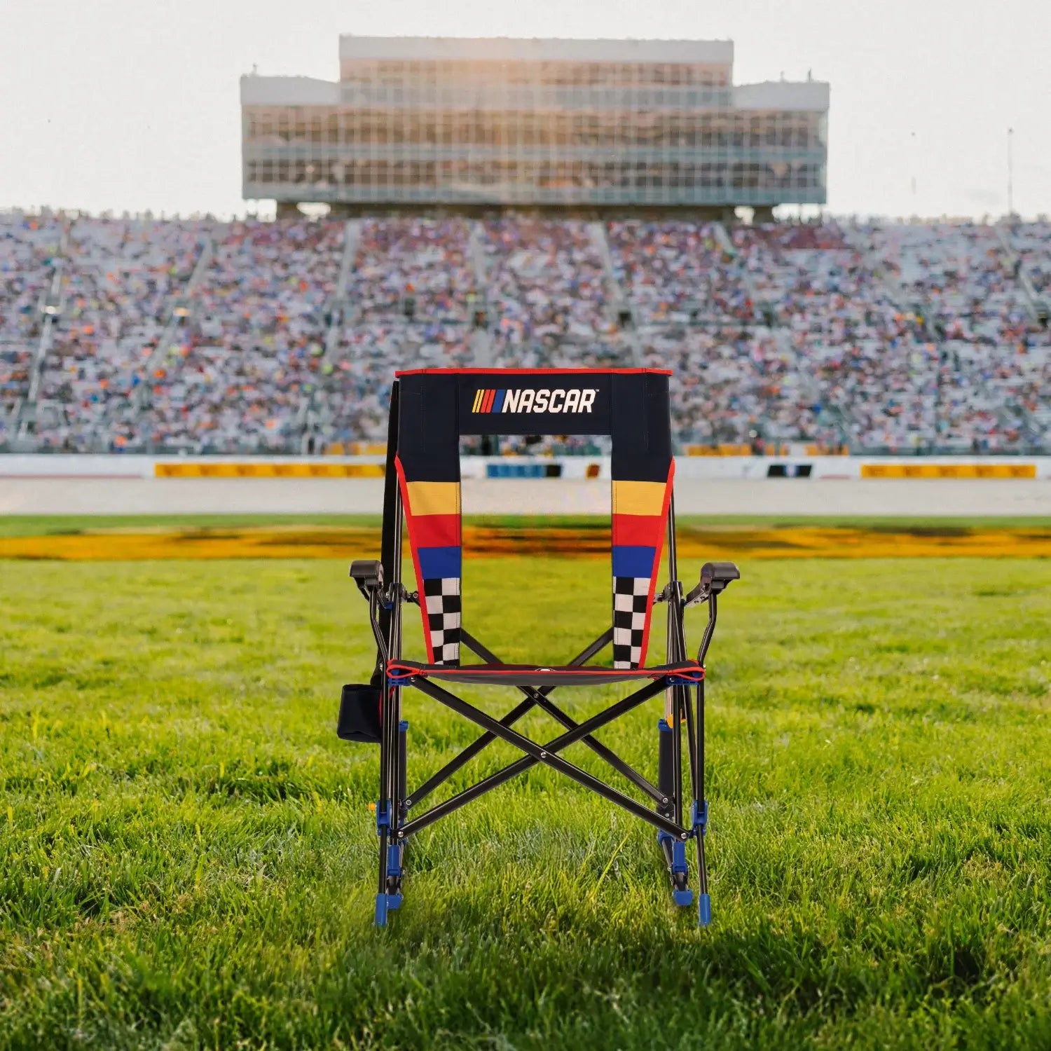 Luxury Camp RoadTrip Rocker - NASCAR For Him - Choice 453 - Heavy-Duty Kickback Rocker with Beverage Holder Detail