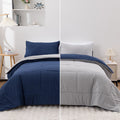 Fluffy Down Alternative Queen Comforter Set All Season Reversible Bed Set with 2 Pillow Cases 3 Pieces Bedding Sets Down Alternative Blue/Gra... - Hypoallergenic Ultra-Fluffy Quilt for Winter - Default Title