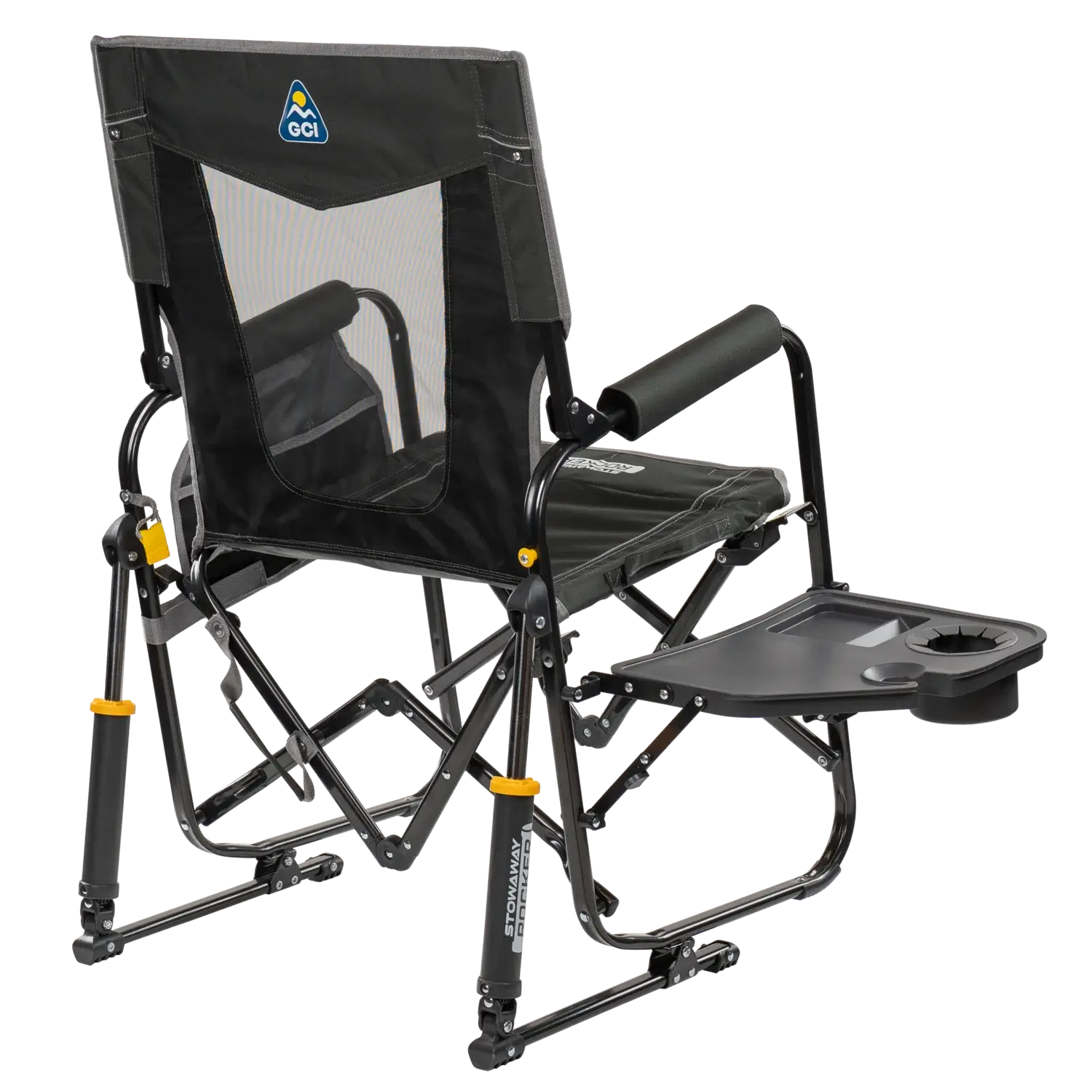 Premium All-Weather Stowaway Rocker with Side Table - Choice 253 - Patented Spring-Action Rocking Chair for Camping Detail