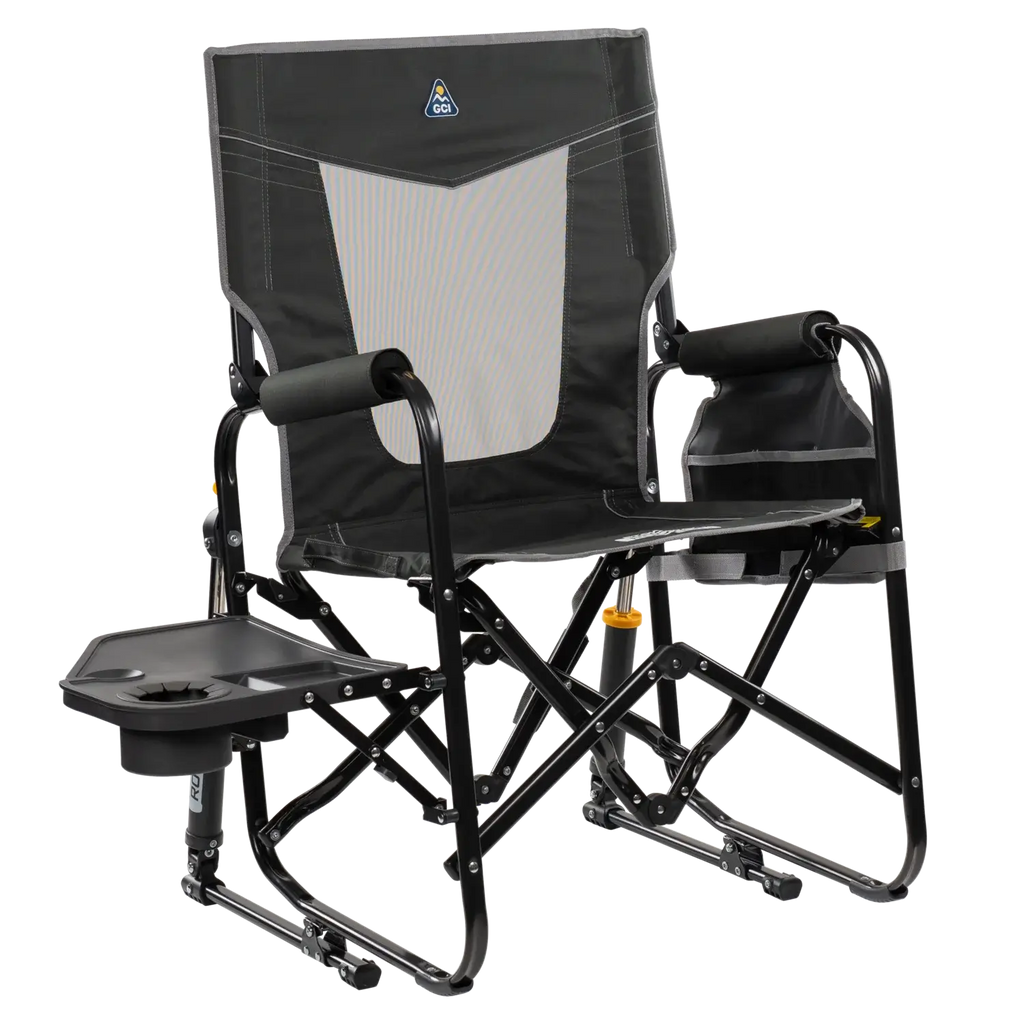 Premium All-Weather Stowaway Rocker with Side Table - Choice 253 - Patented Spring-Action Rocking Chair for Camping - Dark Charcoal