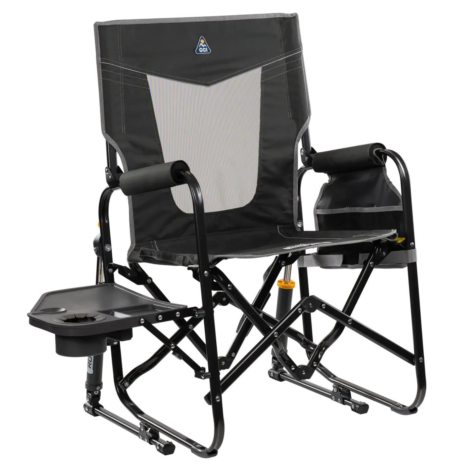 Premium All-Weather Stowaway Rocker with Side Table - Choice 253 - Patented Spring-Action Rocking Chair for Camping - Dark Charcoal