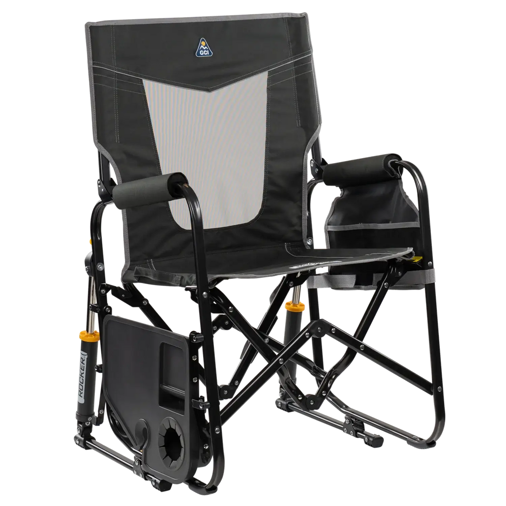 Premium All-Weather Stowaway Rocker with Side Table - Choice 253 - Patented Spring-Action Rocking Chair for Camping Detail