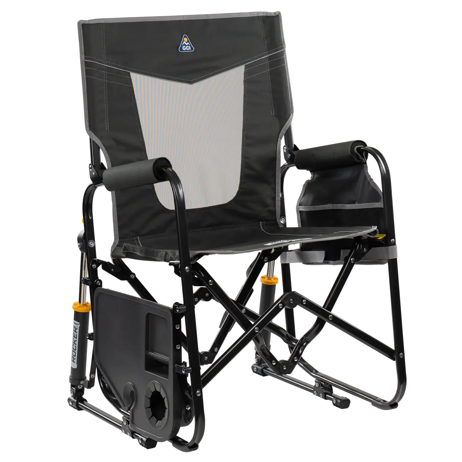 Premium All-Weather Stowaway Rocker with Side Table - Choice 253 - Patented Spring-Action Rocking Chair for Camping Detail