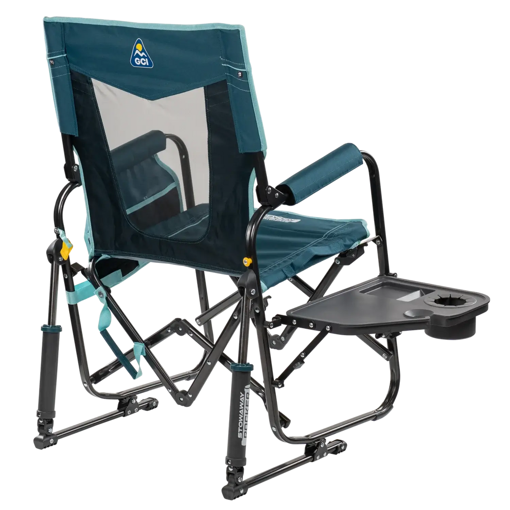 Premium All-Weather Stowaway Rocker with Side Table - Choice 253 - Patented Spring-Action Rocking Chair for Camping Detail