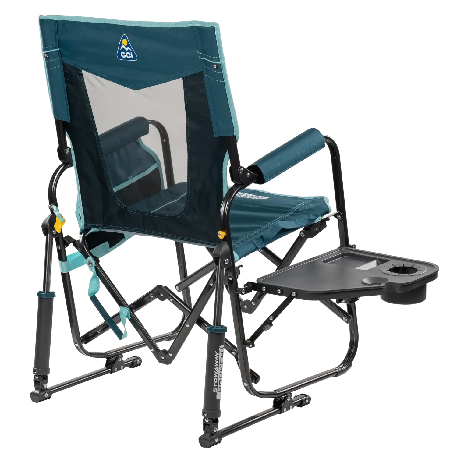 Premium All-Weather Stowaway Rocker with Side Table - Choice 253 - Patented Spring-Action Rocking Chair for Camping Detail