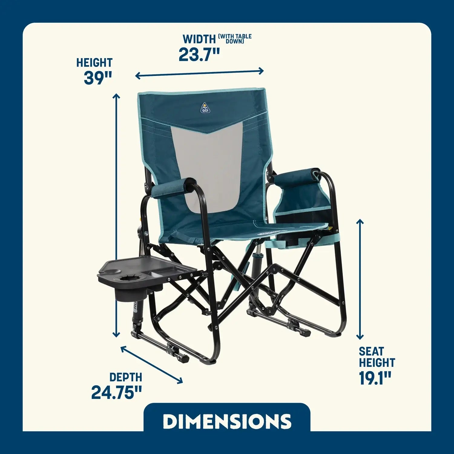 Premium All-Weather Stowaway Rocker with Side Table - Choice 253 - Patented Spring-Action Rocking Chair for Camping Detail