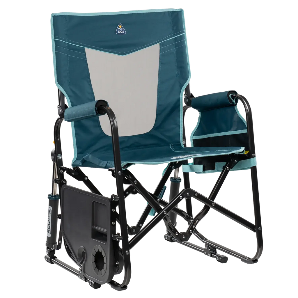 Premium All-Weather Stowaway Rocker with Side Table - Choice 253 - Patented Spring-Action Rocking Chair for Camping Detail