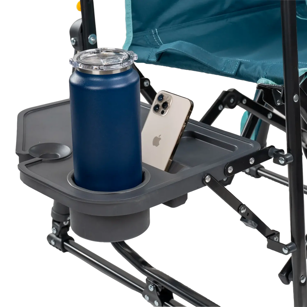Premium All-Weather Stowaway Rocker with Side Table - Choice 253 - Patented Spring-Action Rocking Chair for Camping Detail