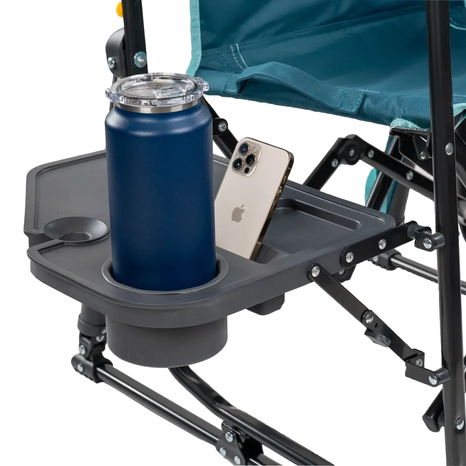 Premium All-Weather Stowaway Rocker with Side Table - Choice 253 - Patented Spring-Action Rocking Chair for Camping Detail